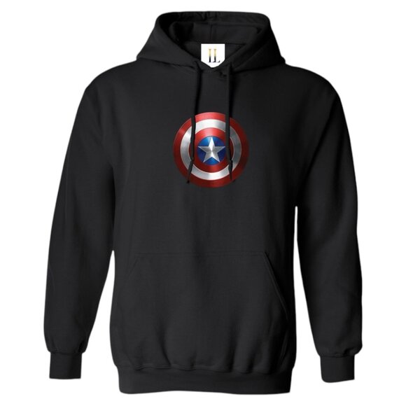 Men’s Captain America Superhero Logo Pullover Hoodie - Black - Picture 1 of 2